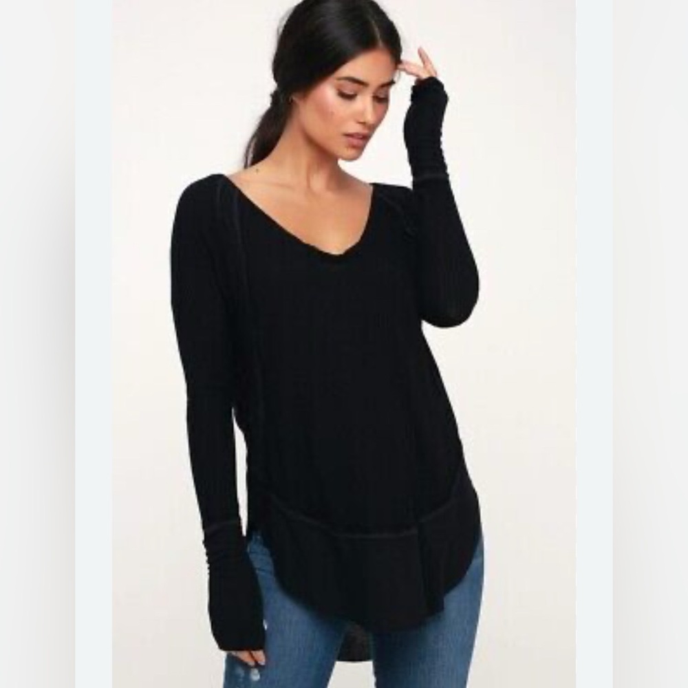 We the free free people black Catalina thermal tunic tee black witchy goth